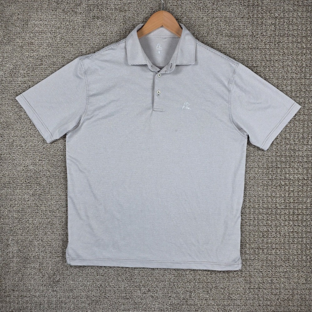Rhoback Mens Large Performance Polo Shirt Gray White Striped Short Sleeve Golf - Picture 2 of 10